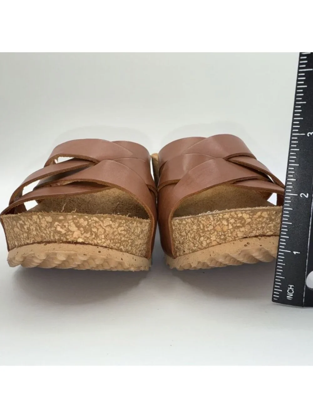 Anna Fidenza Brown Leather Crisscross Wedge Slide Sandals Italy Sz 38/US 7.5-8